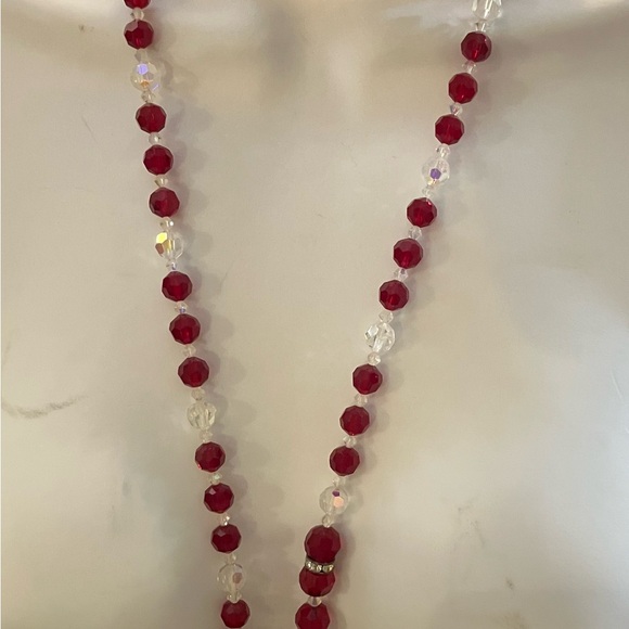 Vintage red clear faceted crystal necklace rhinestones - Picture 5 of 8